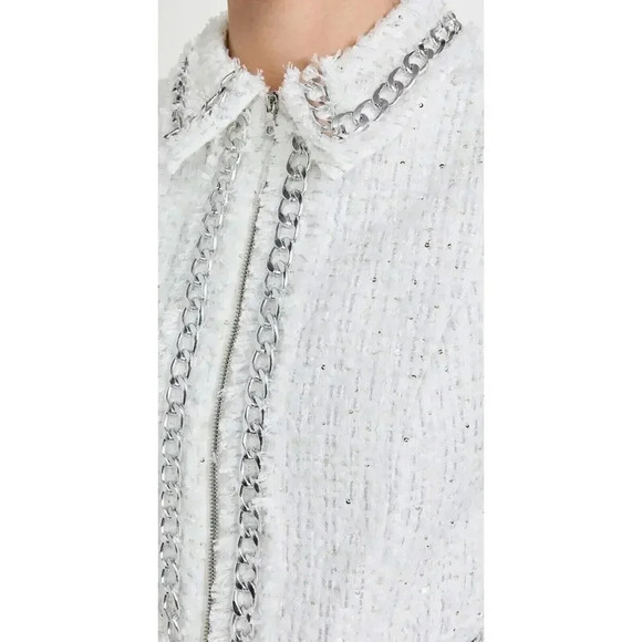 Alice + Olivia Womens White Ellis Chain Trim Tweed Collared Mini Dress S… - Picture 12 of 16